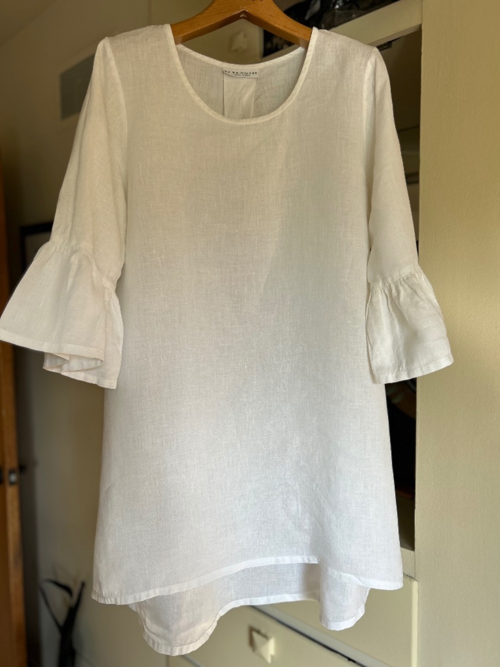 Bryn Walker White Linen Hi Lo Hem Ruffle Sleeve Dress in XS